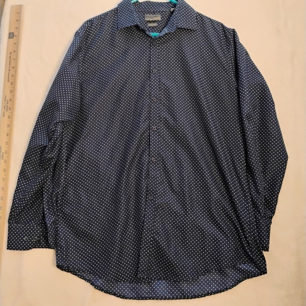 Ruffini Black Label Mens L Slim Fit Blue Dot Dress Shirt 16-16.5 34/35 Italy